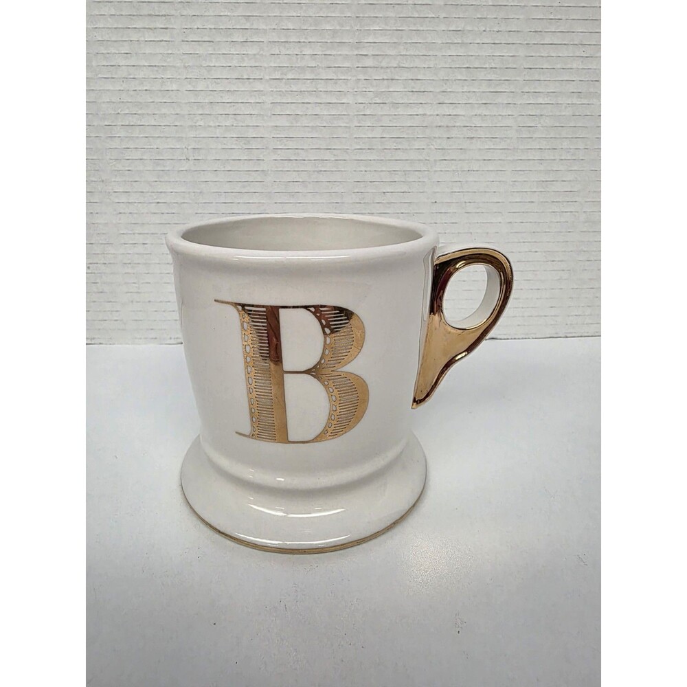 Anthropologie Monogram Initial Letter B White With Gold Initial & Rim Coffee Mug